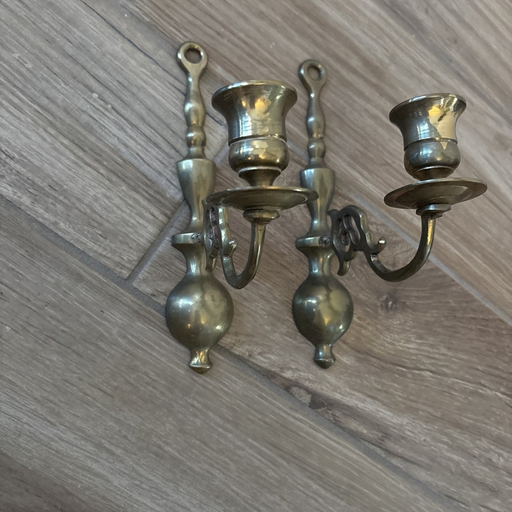 Lot of 2 Mid Century Solid Brass Georgian Style Candle Wall Sconces 12"